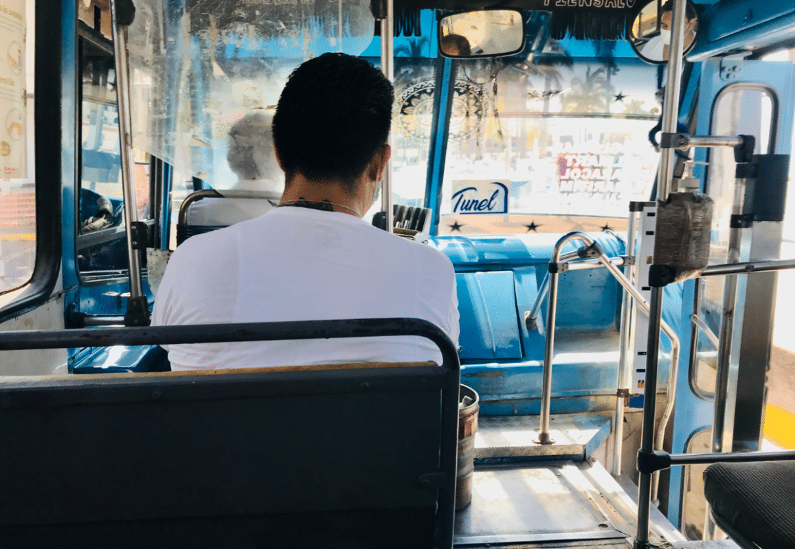 Sitting on an empty bus in Puerto Vallarta.