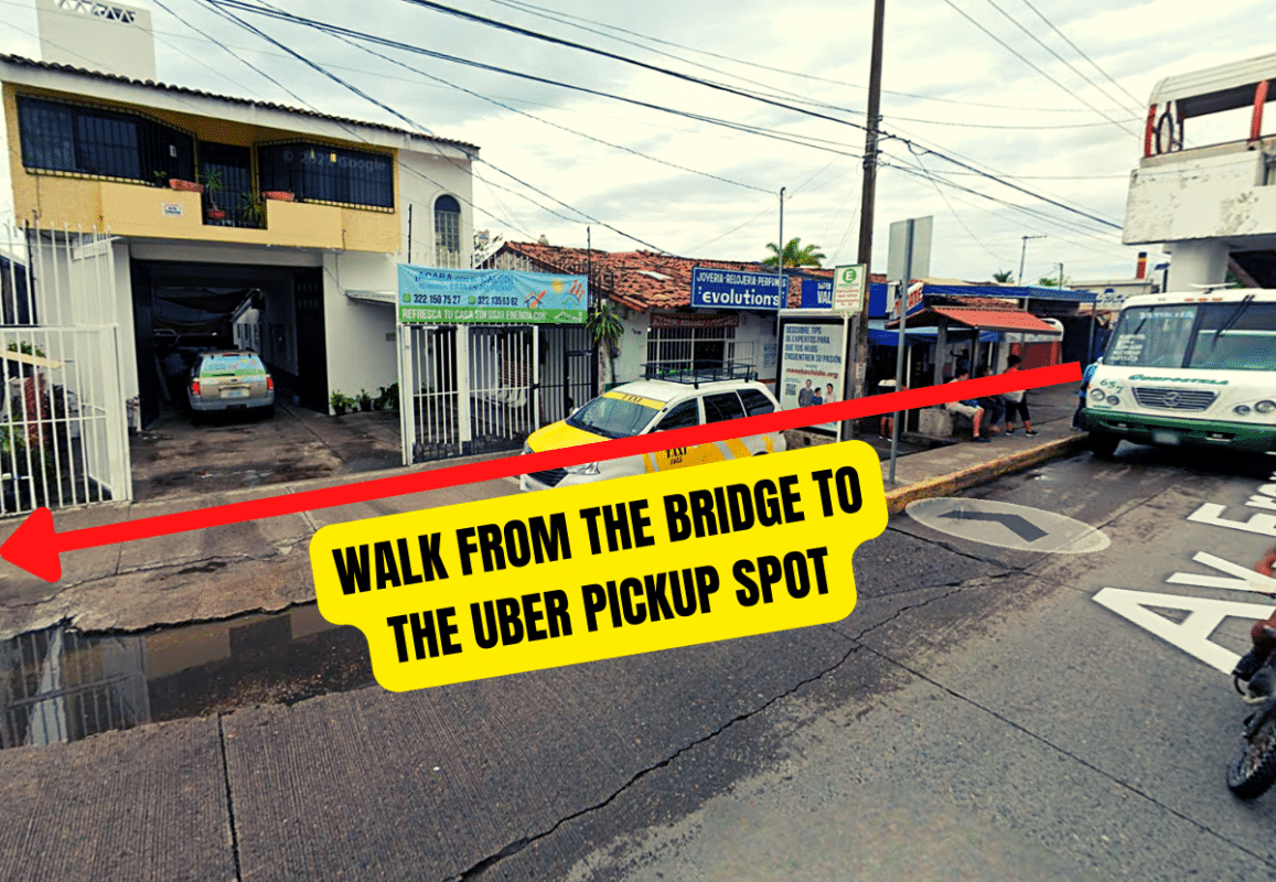 Walking towards the Uber pickup zone after coming down from the bridge.