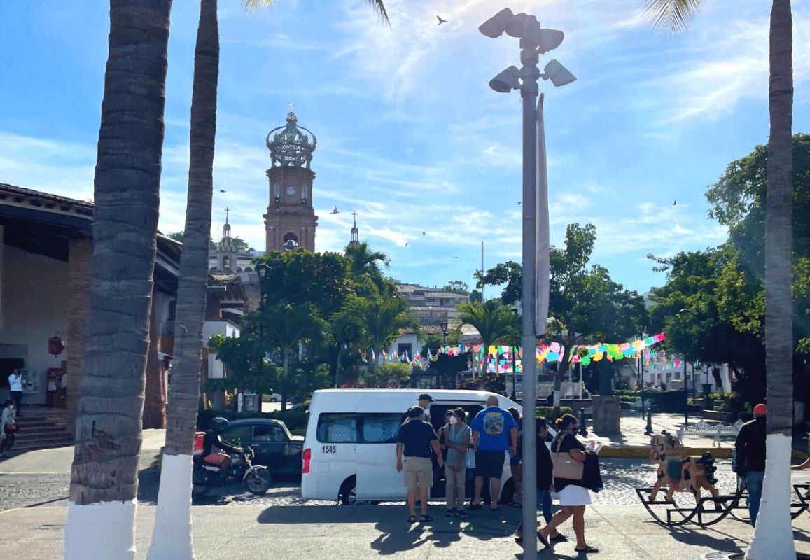 A private shuttle on the streets of Puerto Vallarta.