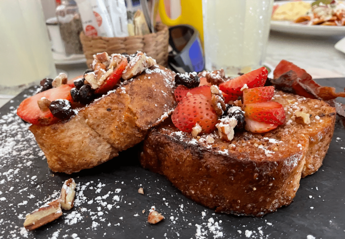 Eating french toast at Coco's Kitchen in Puerto Vallarta.