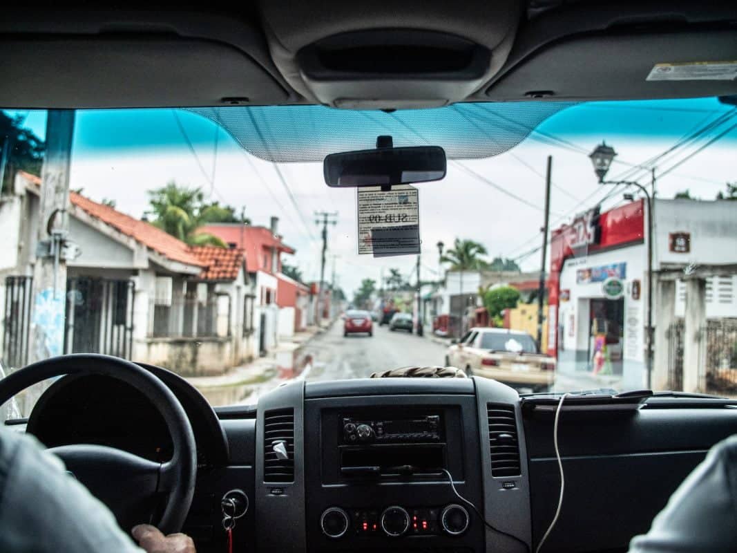 driving a rental car in La Paz, Mexico