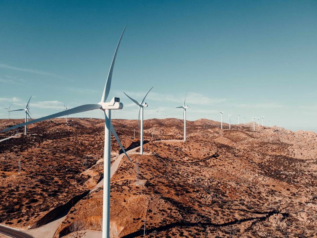 white wind turbine on brown field, La Rumorosa, Mexico